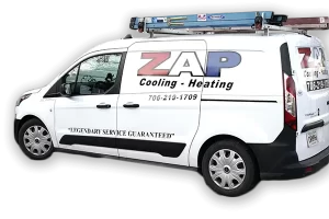 ZAP work truck at angle with transparency | ZAP Cooling & Heating
