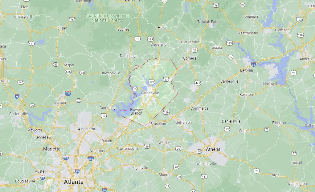 Google Maps View of Hall County, Georgia | Zap Cooling and Heating