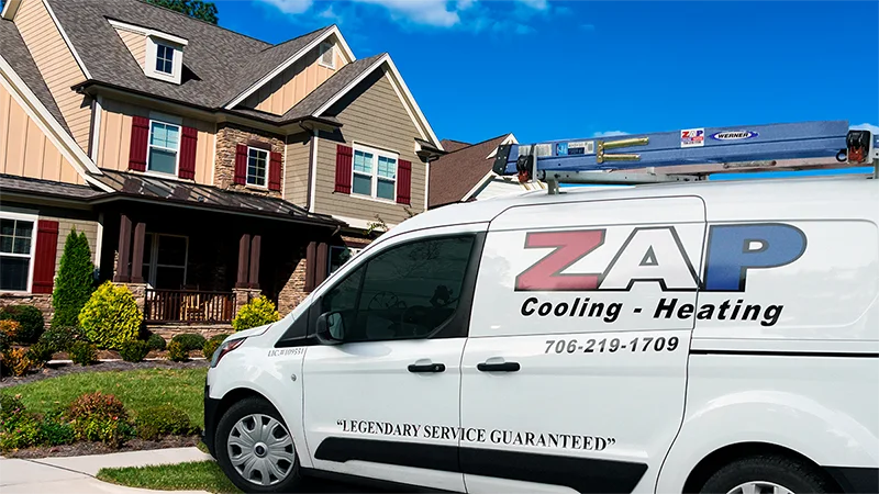 ZAP's work van parked at customer's home | AC Install Near Me | ZAP Cooling & Heating