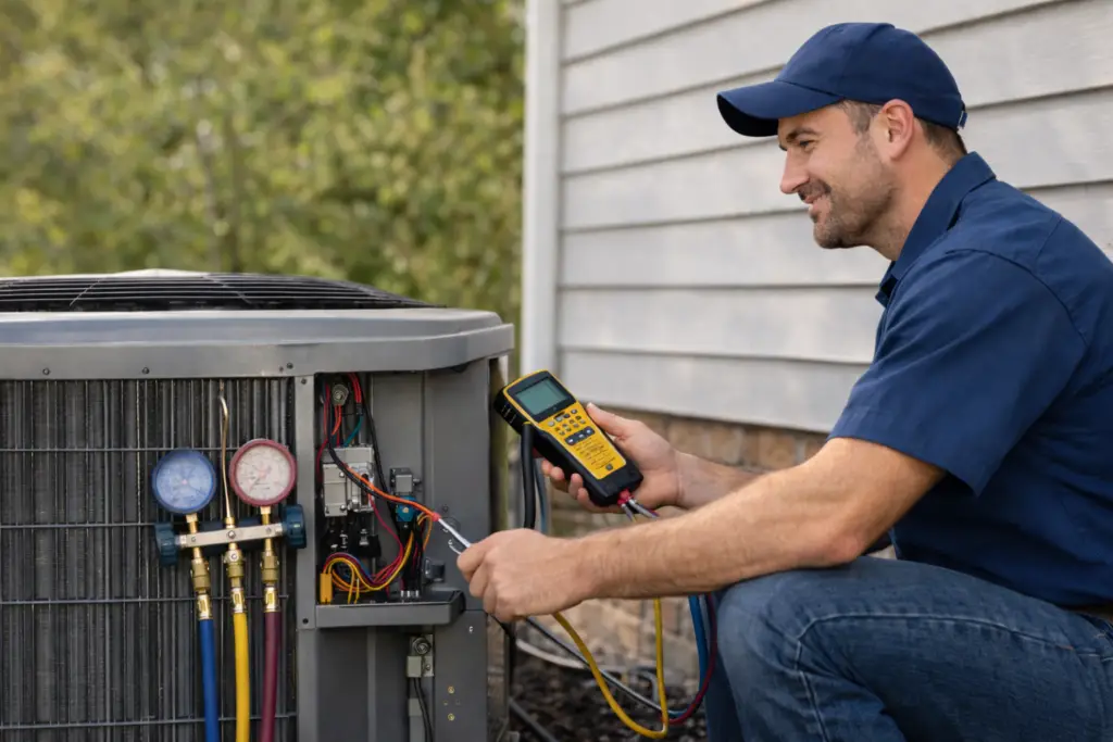 HVAC Technician Performing Routine Maintenance