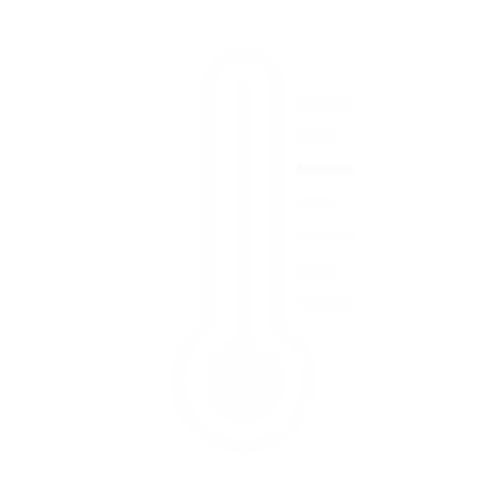 White thermometer icon on black background