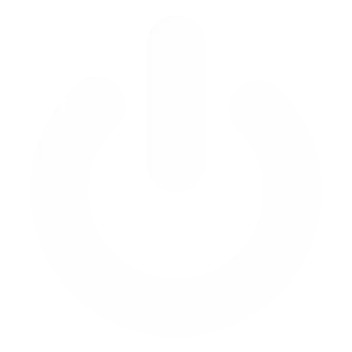 White power button icon on a black background.
