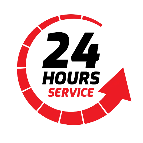 Red circular arrow with the word 'SERVICE' inside, indicating a service cycle or process.